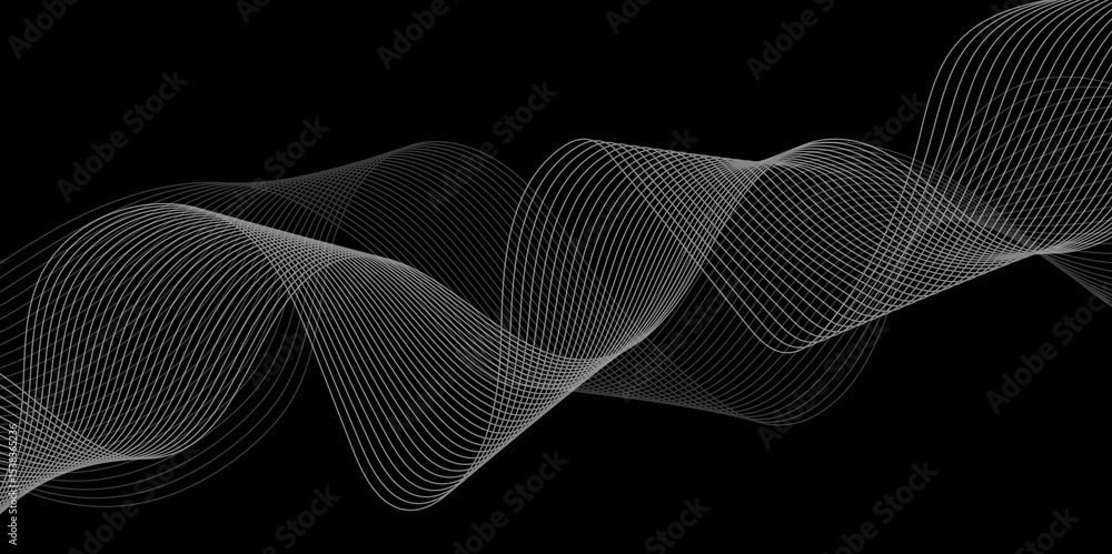 Poster abstract black background with whit line. modern template abstract design flowing particles digital 