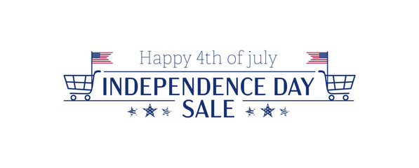 Creative independence day sale icon with american flag, shopping cart vector illustration. Usa freedom day banner to use for 4th july independence day, memorial day business projects. 