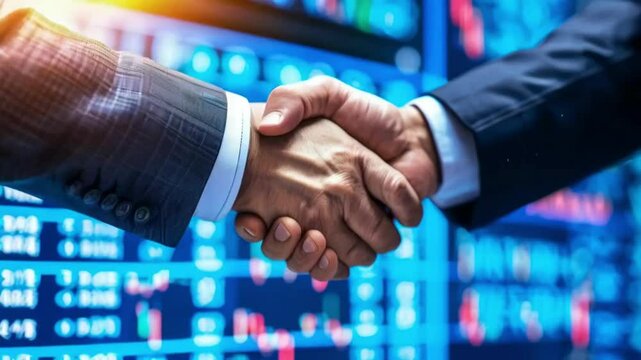 Business handshake on finance prosperity and money technology asset background Economy and financial growth by investment in valuable stock market to gain wealth profit form currency.