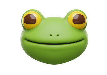 Fototapeta premium Expressive 3D Cartoon Frog Face with Giant Yellow Eyes Isolated on PNG Background,
