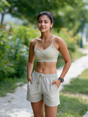 young indian fit woman jogging in the park