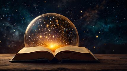 Mystical Crystal Ball and Ancient Book Unveiling Secrets of the Universe