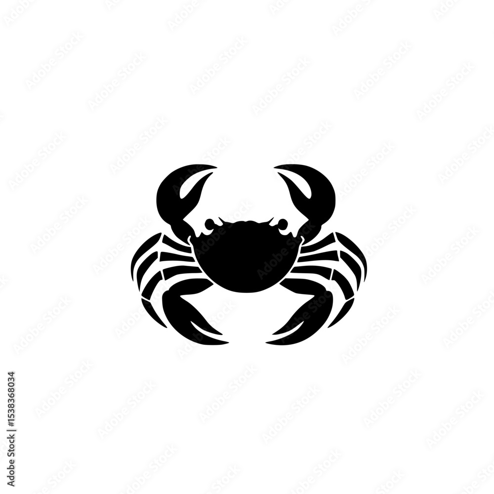 Poster stylized black crab icon showcasing detailed features and claws in a minimalist design suitable for 