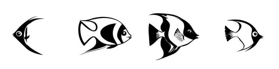 Obraz premium Stylized black icon design portraying a series of fish in various shapes and sizes