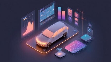 Smart Car Interface Displaying Data Analytics and Connectivity Features