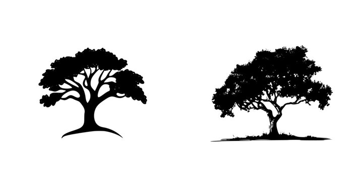 Set of black tree icons showcasing diverse silhouettes suitable for design projects and creative materials