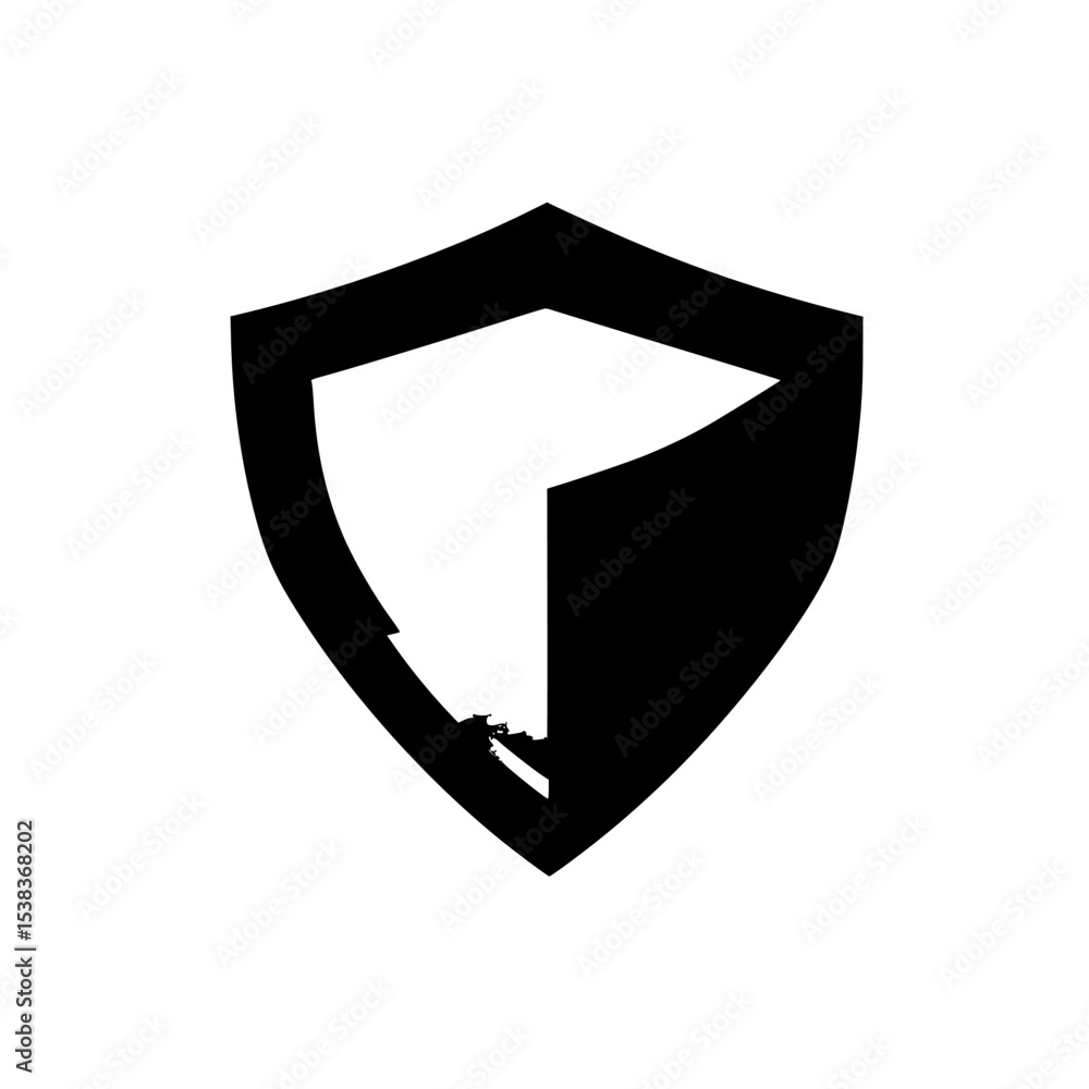 Poster black icon representing a shield symbol with geometric elements and a bold outline designed for mode