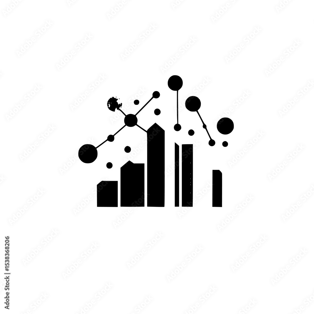 Poster black icon representing a digital skyline with abstract connections and nodes showcasing technology 