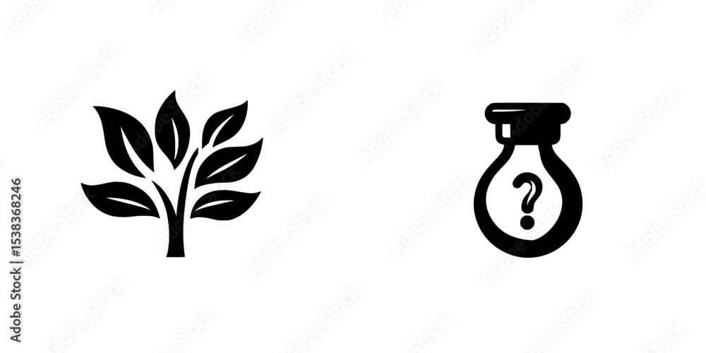 Poster black icons representing a tree and an unknown liquid container highlighting nature and inquiry