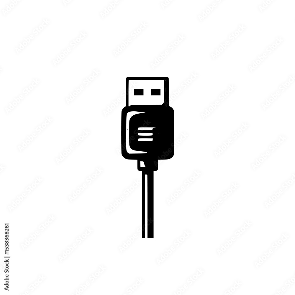 Poster black usb icon displaying a connector with detailed design, ideal for representing modern technology