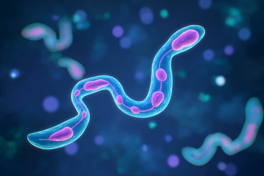 Curved chain bacteria under microscope