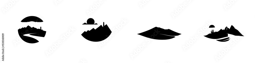 Poster black icon set featuring various landscapes and natural elements designed for use in graphic design 