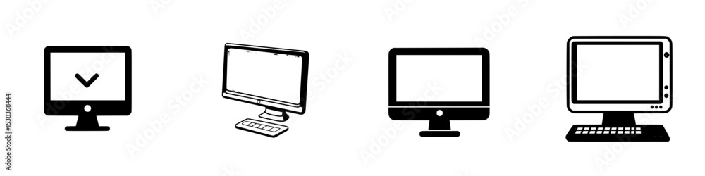 Poster collection of black icons depicting various computer monitors in minimalist design suitable for digi