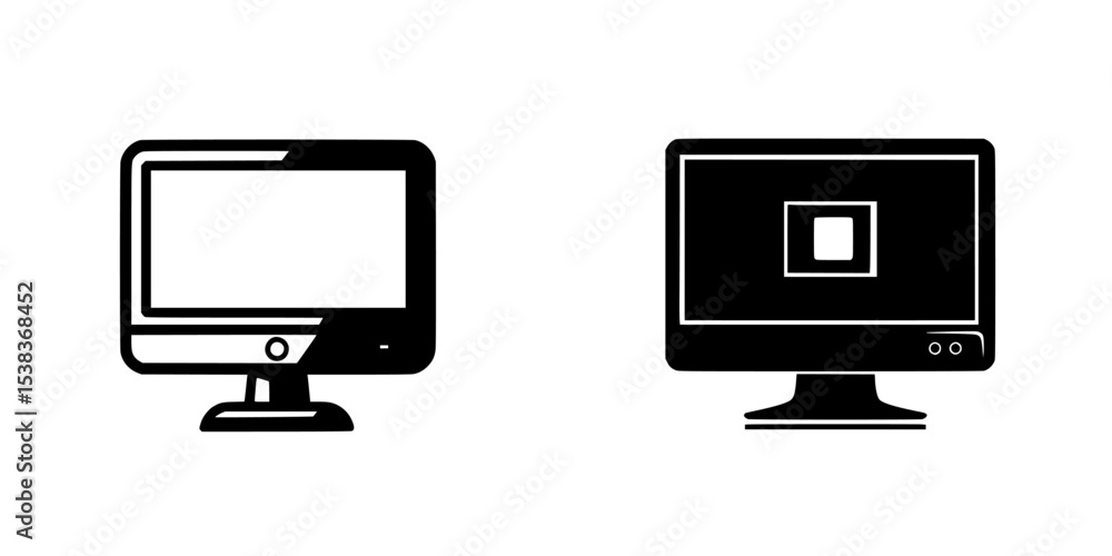 Poster black icons representing computer monitors with different designs showcasing technology and digital 