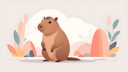 Adorable Capybara Illustration A Charming Creature in a Floral Setting