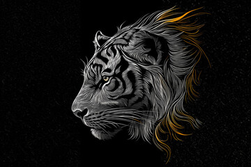 Elegant Tiger Profile with Gold and White Lines