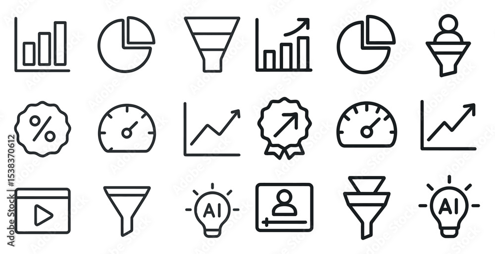 Aufkleber analytics and data line icons set – outline, linear, metrics and reporting symbols