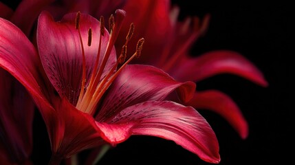 Obraz premium Vibrant Red Lily in Bloom Against a Dark Background