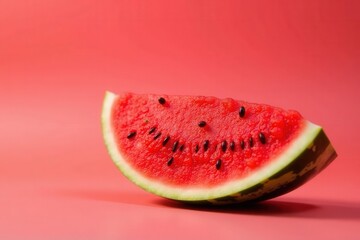 Juicy red watermelon slice, seeds visible, bright background , vibrant, fresh, dessert