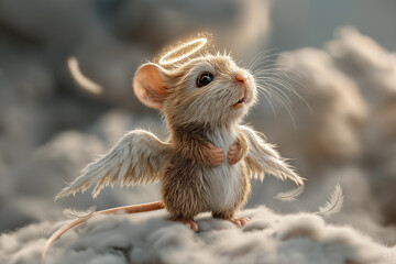Cute Angel Rat Standing on a Cloud with Halo