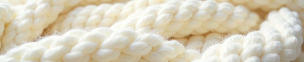 Cream cotton wool blanket, dense looped texture Plush, comforting surface detail , crochet, white, home