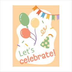 Cute colorful birthday card celebrate. Hand-drawn vector illustration in flat style.