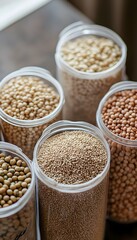 Rustic Light Over Filled Containers of Grains and Legumes