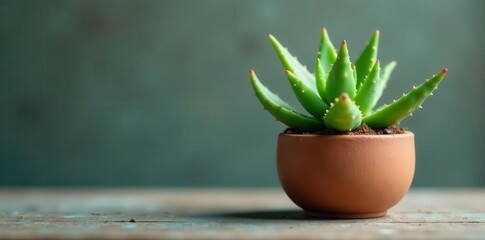 Cute potted aloe vera, spiky leaves, succulent plant , bright, illustration, home decor