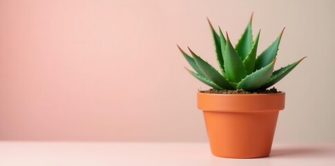Cute potted aloe vera, spiky leaves, succulent plant , fresh, healing