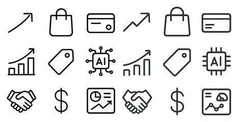Business and technology line icons set – minimalist, outline, digital symbols