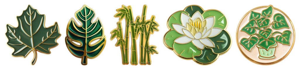 PNG Botanical enamel pin collection, element set on transparent background