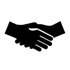 A simple graphic featuring a black silhouette of two hands shaking