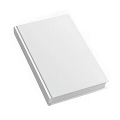 Isolated image of a blank white hardcover book lying on a white background