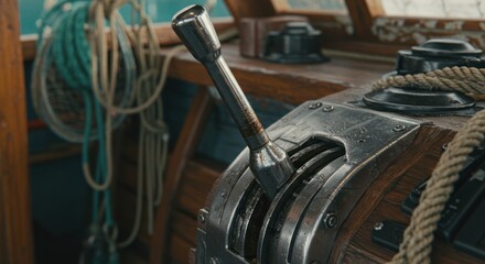 Metallic control levers and mechanisms close up