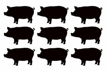 Minimalist Black Pig Vector Art Collection for Animal Theme Prints