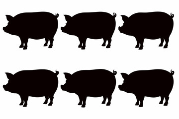 Set of Black Pig Silhouette Vector Art for Farm Animal Designs