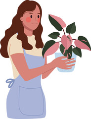 Woman Holding a Potted Philodendron Pink Princess