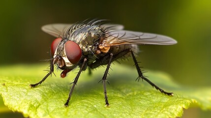Macro view of flies playing a vital role in the food chain and life cycle, functioning as both decomposers and prey, essential to ecological balance and biological sustainability