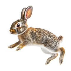 A leaping brown rabbit on transparent background