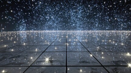 Infinite expanse of starlight over reflective tile floor abstract scene