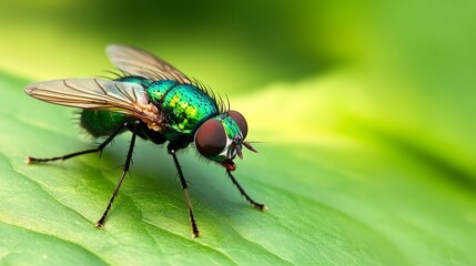 Macro view of flies playing a vital role in the food chain and life cycle, functioning as both decomposers and prey, essential to ecological balance and biological sustainability