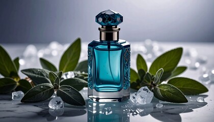 A premium artisanal fragrance concept, presented Glass bottle elegance of product photoshoot " AI generator "
