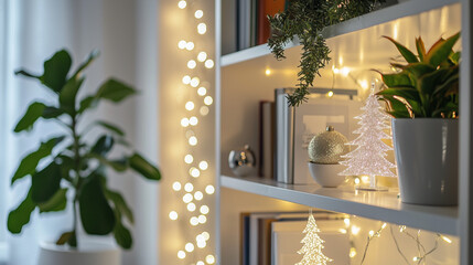 Winter Solstice — Cozy Home Decor with Glowing Fairy Lights and Greenery, Representing Nature-Based Midwinter Celebration of Light’s Return Around December Twenty-First
