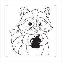 Happy Raccoon Holding Apple Illustration for Children's Activity Book