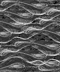 Seamless background or texture with abstract waves or lines of dots and spots. Brushstrokes and iridescent swirls in the Shambhala style for meditation or coloring,abstract, acrylic, art, artistic