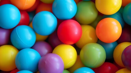 Colorful plastic balls in a ball pit. The balls are of various colors, including red, blue, yellow, green, orange, purple.