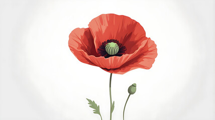 Vibrant Red Poppy Flower A Botanical Illustration