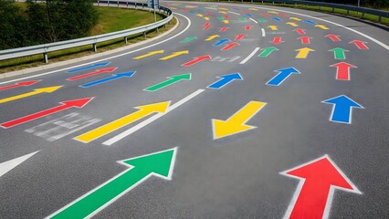 Wide-shot of Arrows on pavement and around