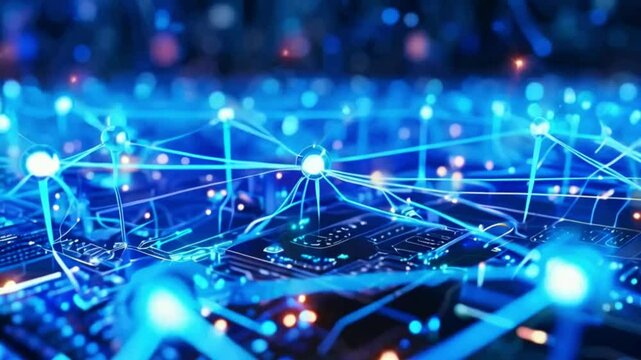 electronic connection with data transfer, network and communication.