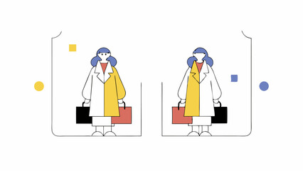 Woman in Yellow and White Coat with Briefcase and Shopping Bags
